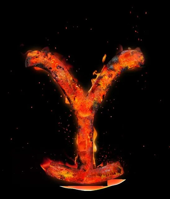 Molten-iron variant of the Yellowstone Y brand comp