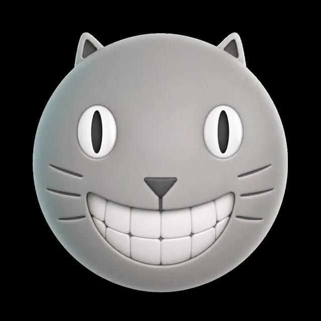 The Maw sphere character with cat ears, whiskers, slit-pupil eyes and a giant grin